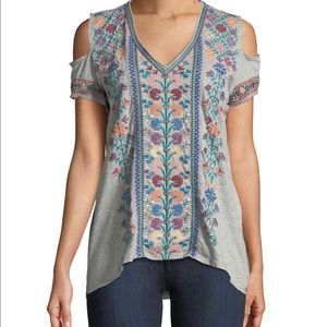 Johnny Was Clover Cold Shoulder Cotton Tee